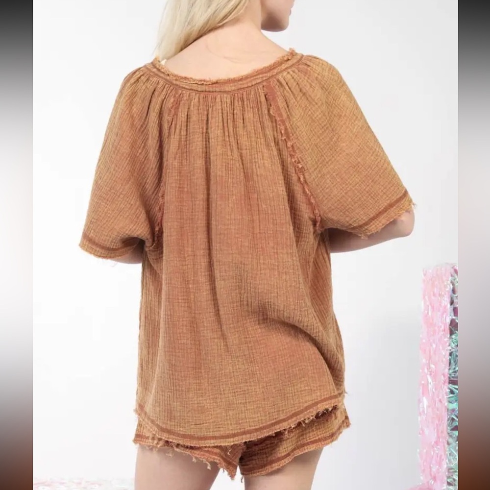 Rust M Washed Cotton Textured Two-Piece Set - Picture 3 of 9
